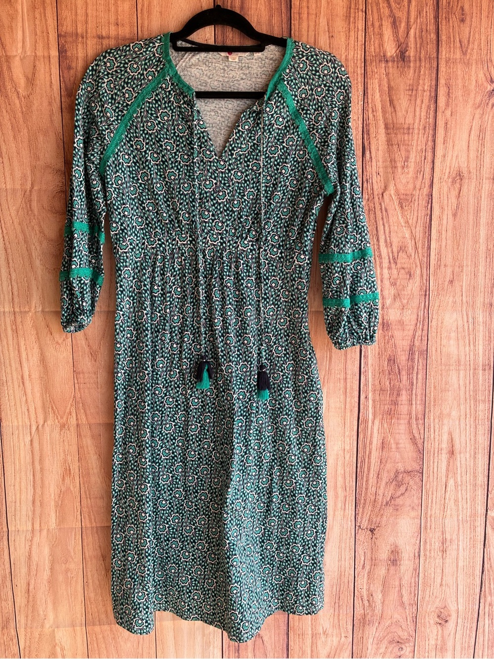 BODEN Heidi jersey dress features a boho floral pattern and tassel ties Size 6L - Picture 6 of 12